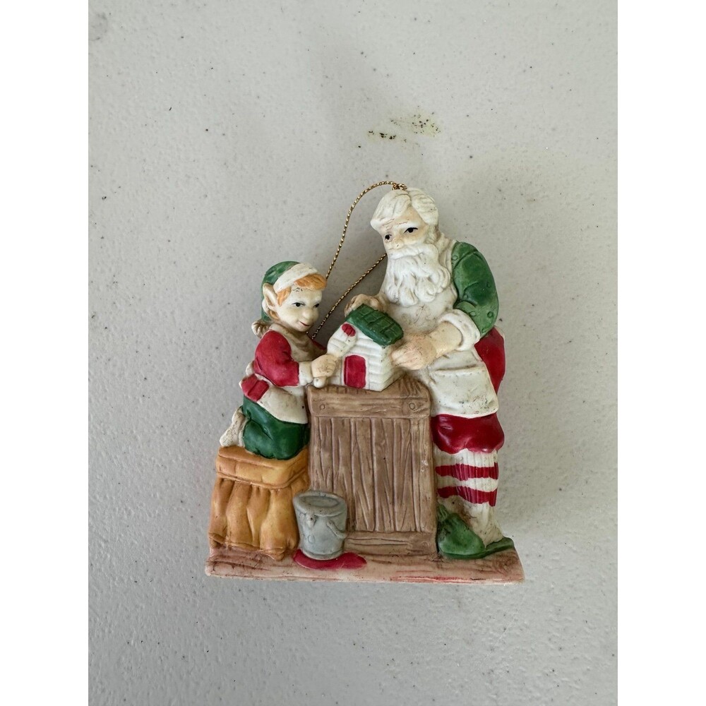 Vtg Santa's Helper Elf Ceramic Hand-Painted Jolly Old Christmas Ornament